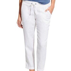 Athleta Linen Ankle Pants Women's 8 White Beach Summer Flowy Casual Lightweight